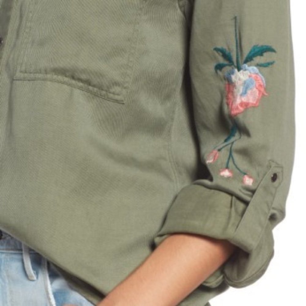 Rails Green Button Down Linen Shirt Embroidered M - image 5